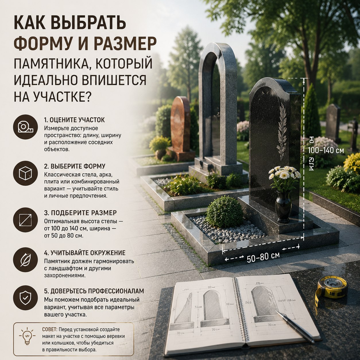 как выбрать форму и размер памятника