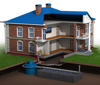 3д модель двухэтажного дома, наглядно показывающая как проведено и оборудовано водоснабжение дома