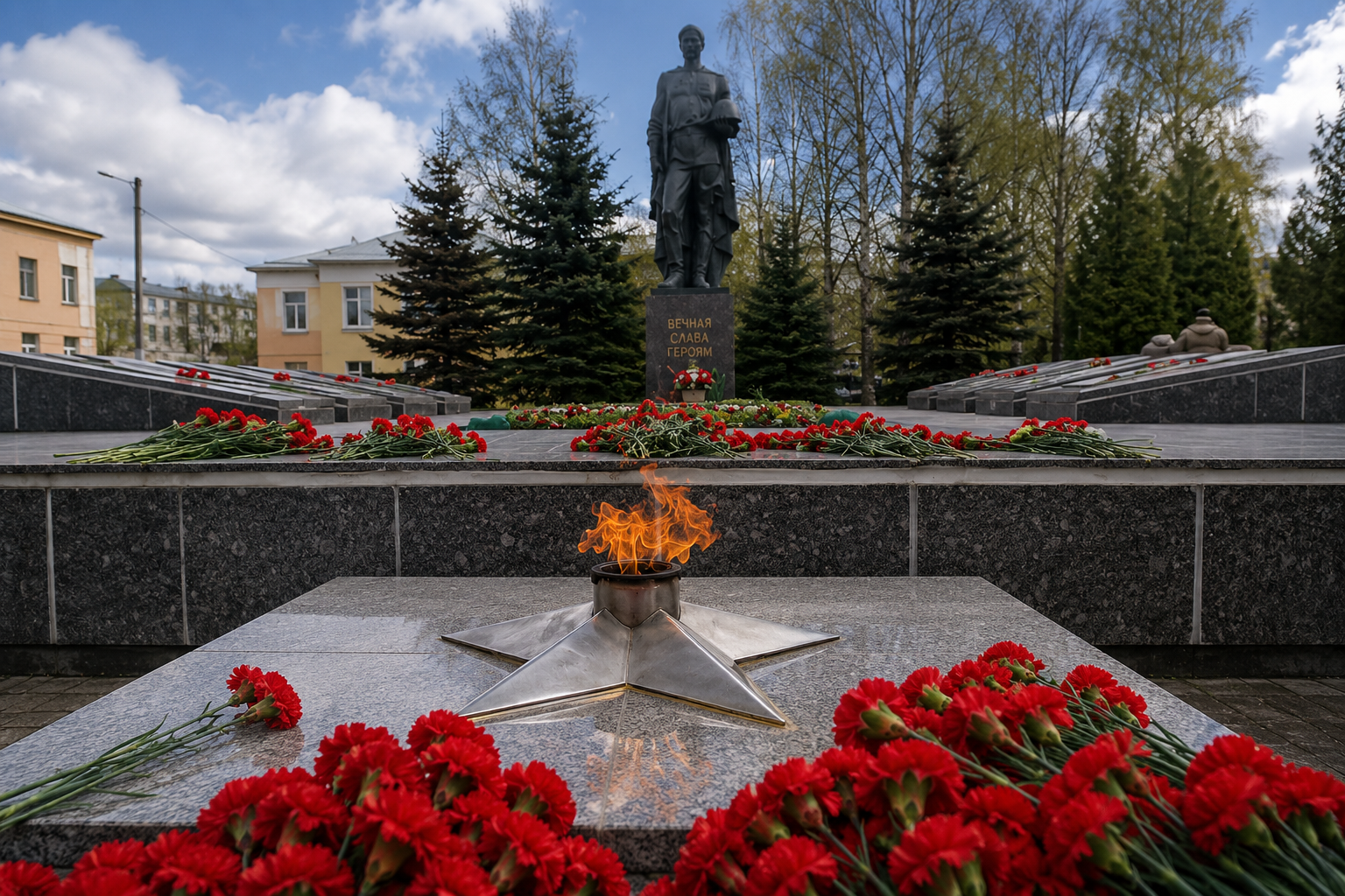 Вечный огонь на мемориальном комплексе в Тосно после подключения к сетевому газоснабжению компанией ИвЛайн
