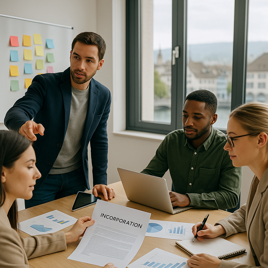 entrepreneurs discutant des étapes de création d’entreprise en Suisse