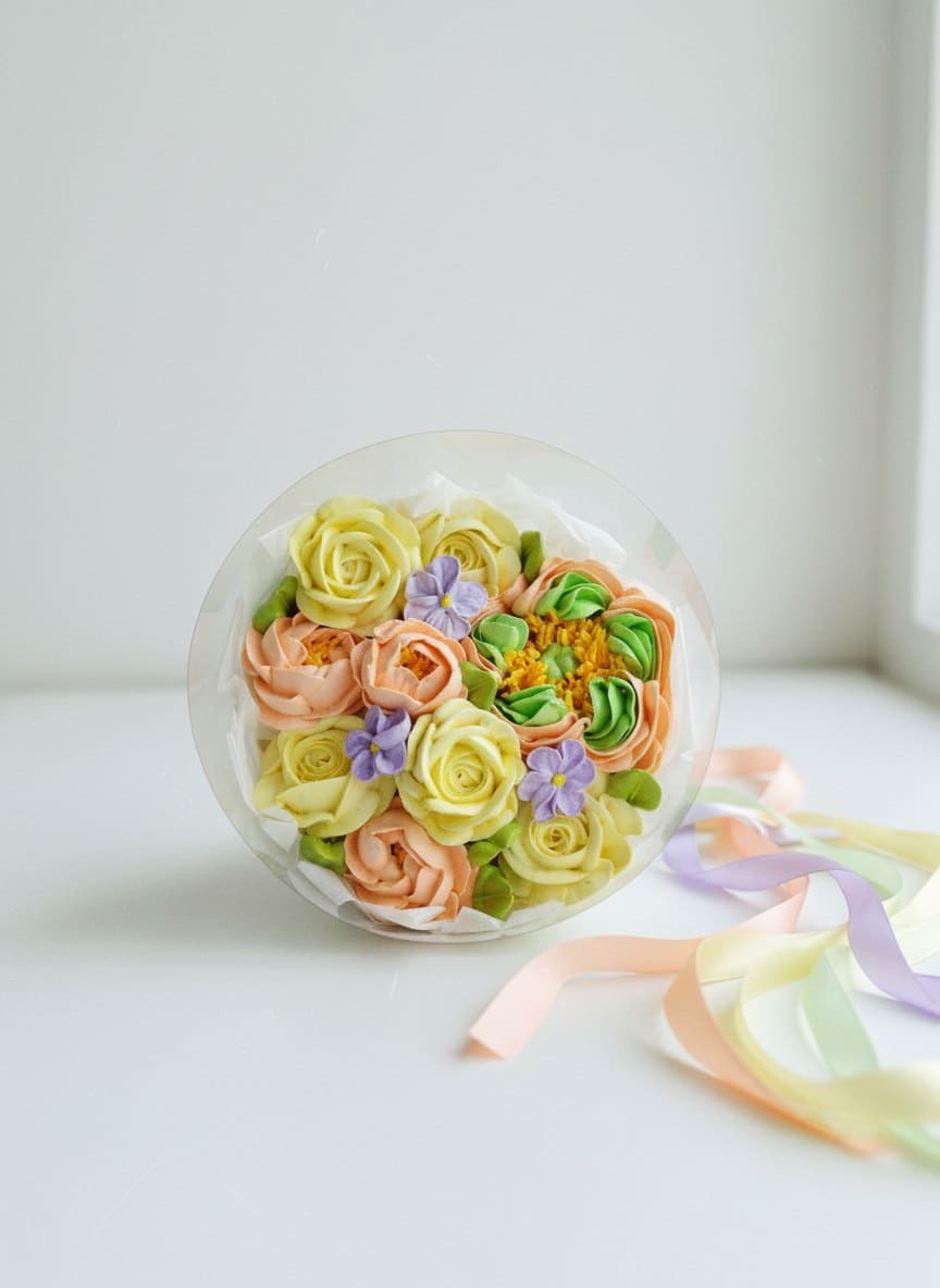 Художественные цветы из зефира в коробке аквариум, диаметр 21 см 4