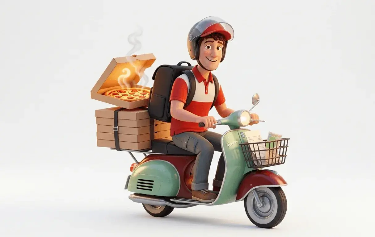 3D-иллюстрация курьера на скутере