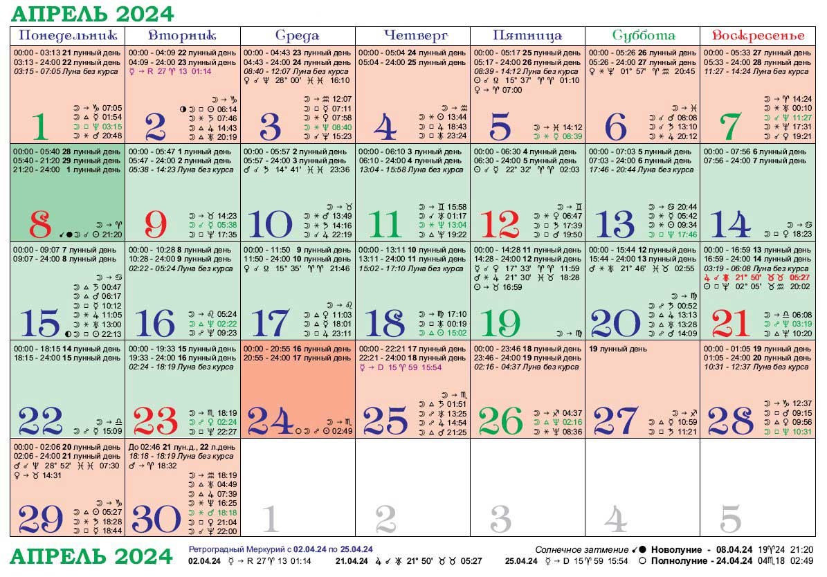 Когда убывающая луна в августе 24 года