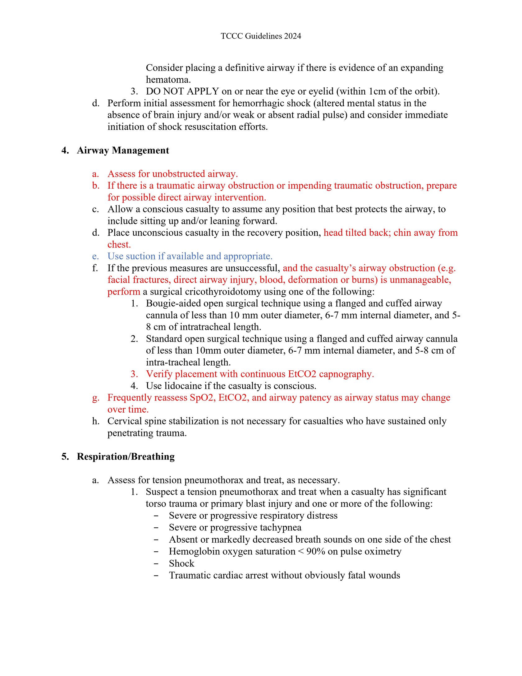 Протокол Tactical Combat Casualty Care (TCCC) Guidelines от 25 января 2024 г. полный текст на английском языке
