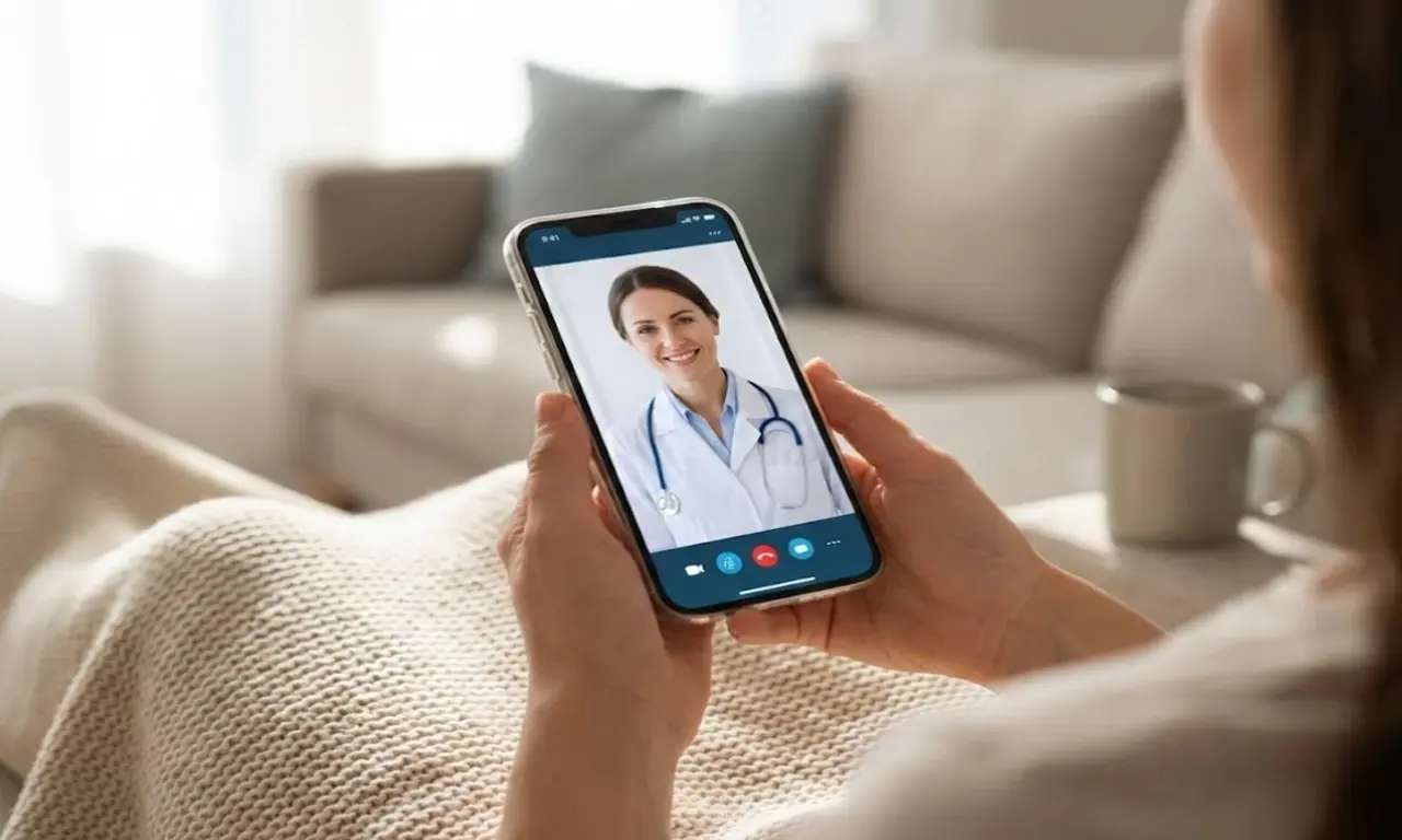 Онлайн-прием врача через сервис телемедицины при проблемах с женским здоровьем.