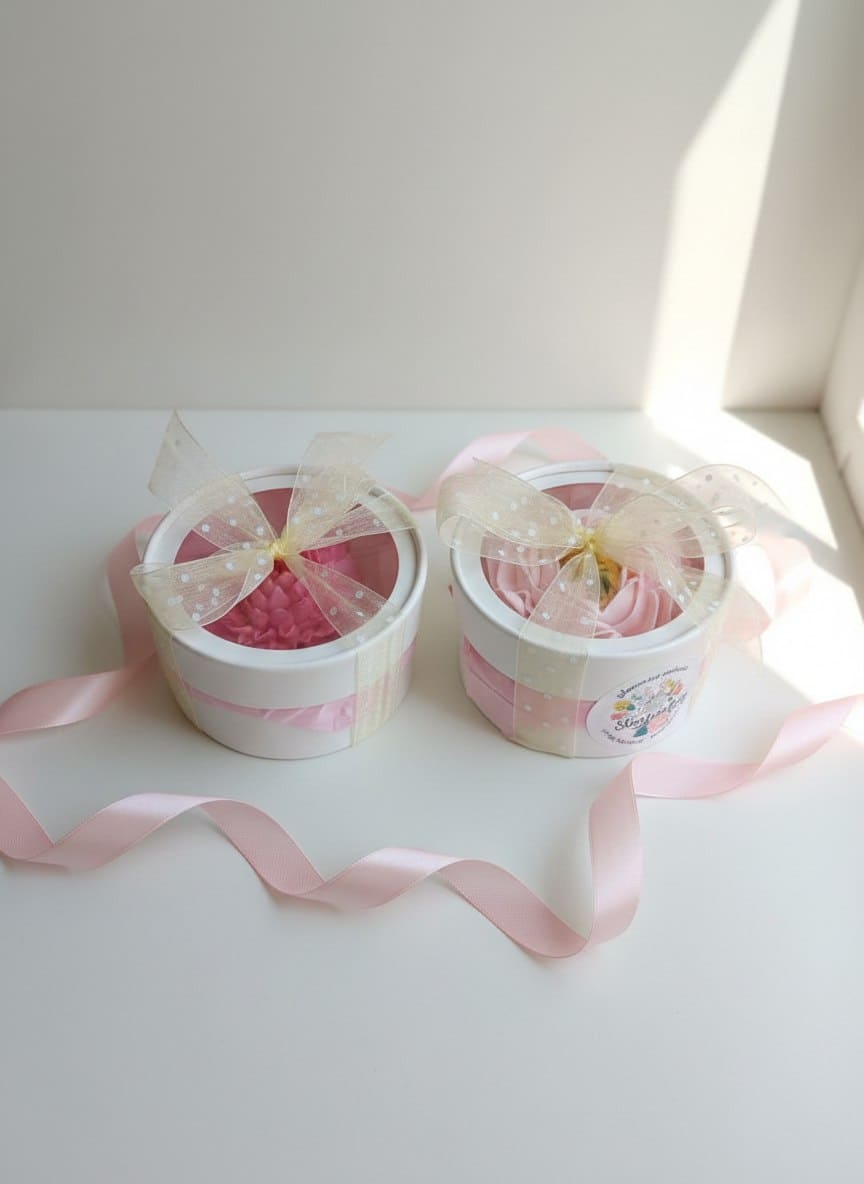 Большой цветок из зефира в шляпной коробке с окном, диаметр 12 см 2