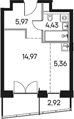 Студия 33,65 м²