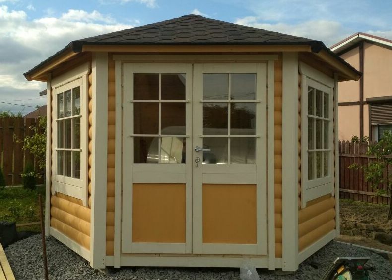 Застекленная, шестигранная 9 м² беседка СПБ под ключ