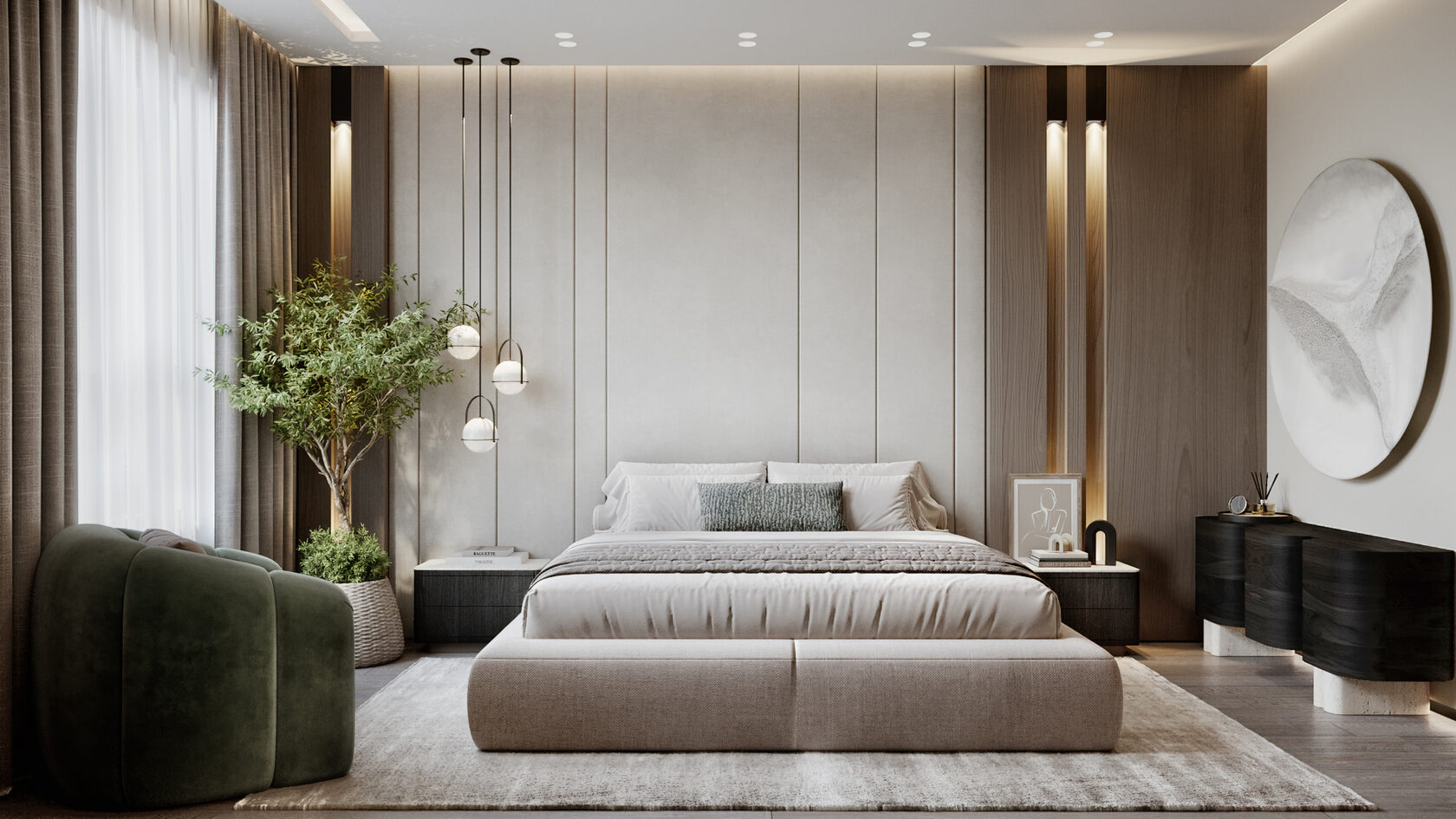 Дизайн интерьера мастер-зоны в минималистичном стиле, с использованием натуральных оттенков