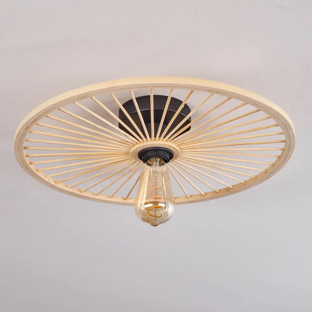 Потолочный деревянный светильник -колесо в стиле лофт