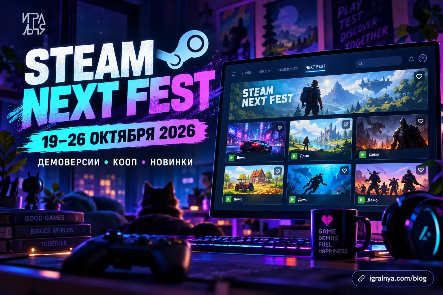 Steam Next Fest с 19 по 26 октября 2026 года — фестиваль демоверсий будущих игр в Steam.