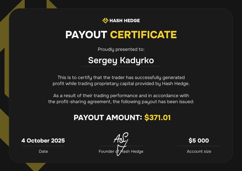 Сертификат выплаты участника Hash Hedge