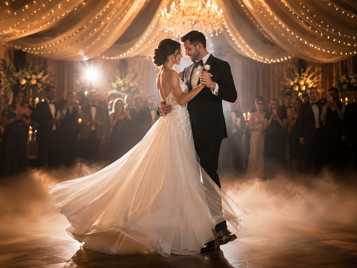 Bride and groom sharing their first dance at their wedding after preparing with wedding dance lessons at Volga Dance Academy in Atlanta