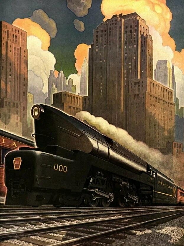 Паровоз Pennsylvania Railroad класса T1 с двухприводным двигателем 4-4-4-4, спроектированный Раймондом Лоуи