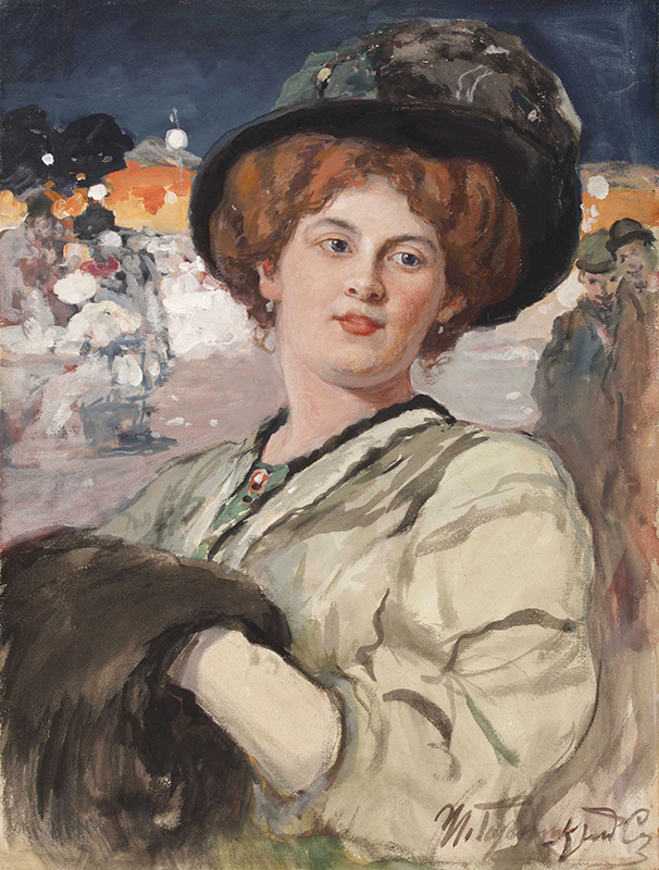 Портрет молодой дамы на фоне ночного кафе. 1900–1910-е