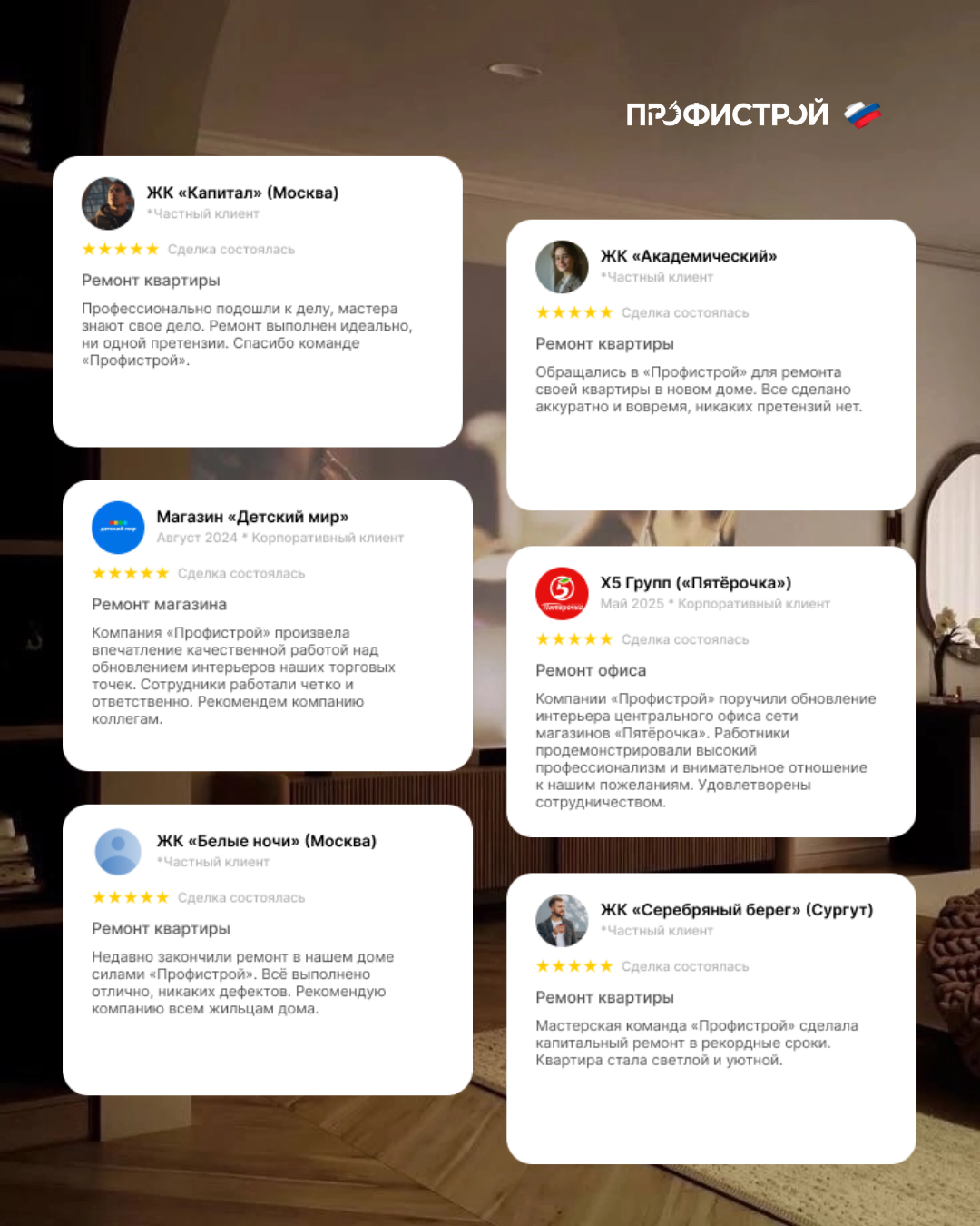 отзывы о компании Профистрой - лидер в сфере ремонта квартир и дизайна интерьера в Москве в 2026 году 