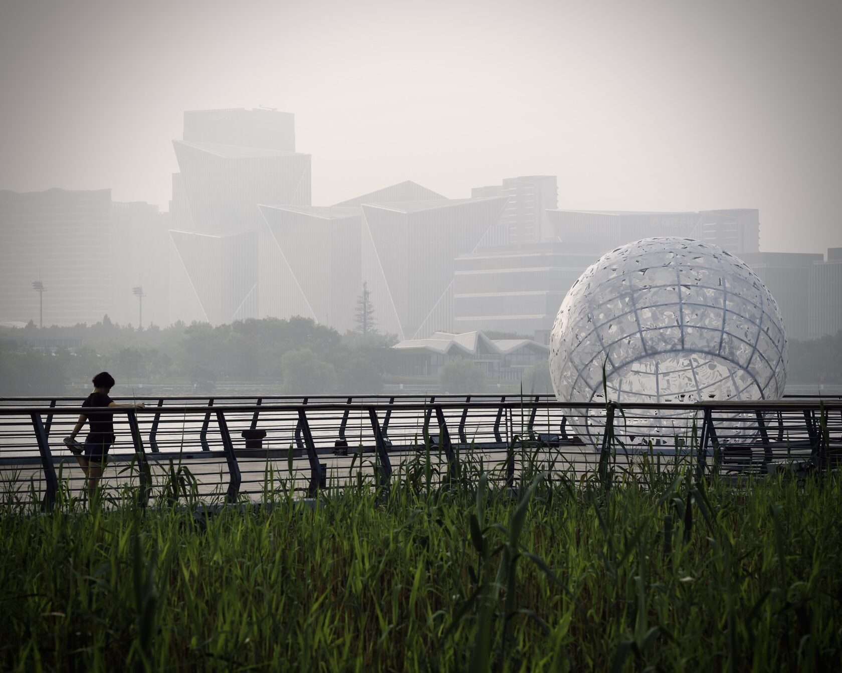 GORK The Full Moon: cutaway sphere against the opposite bank of the Huangpu