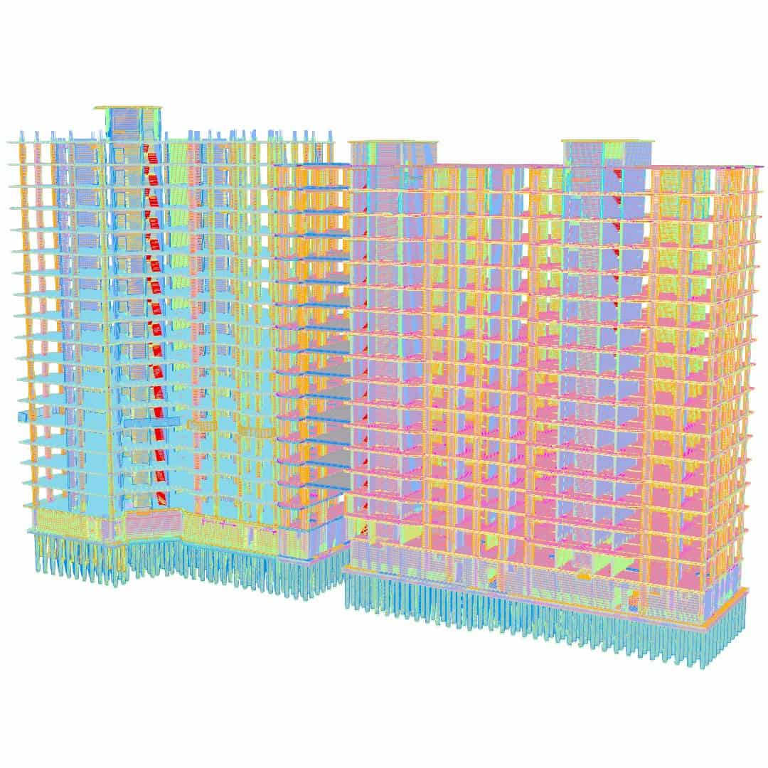 3Д модель железобетонного каркаса жилого дома на сваях