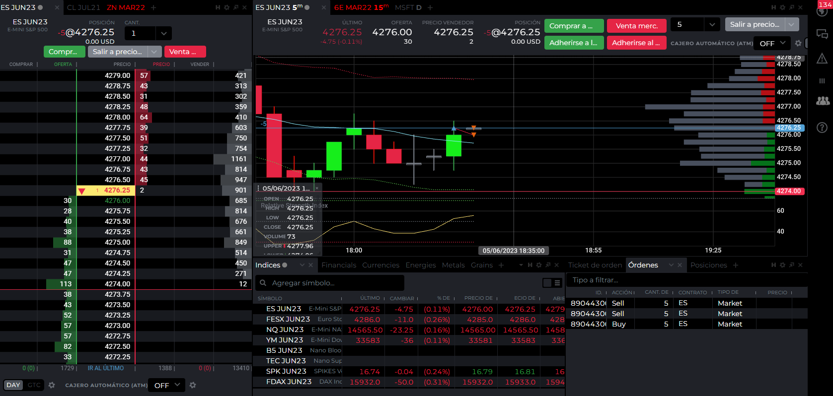 NinjaTrader interface