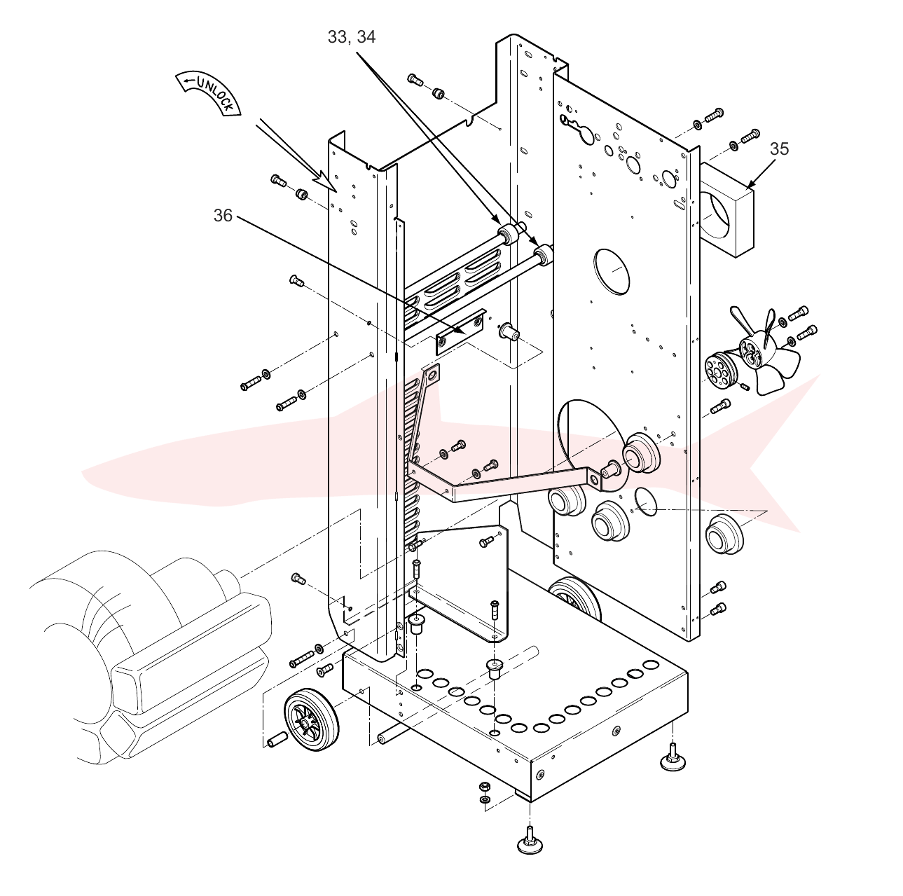 Morgana AutoCreaser Mk2 7-01-03 Main Assembly — схема деталей, позиции 33–37