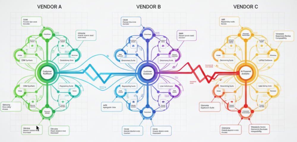 AI vendor comparison maps that look like brains with annotations