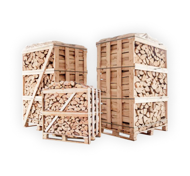 разные размеры ящиков с колотыми дровами
