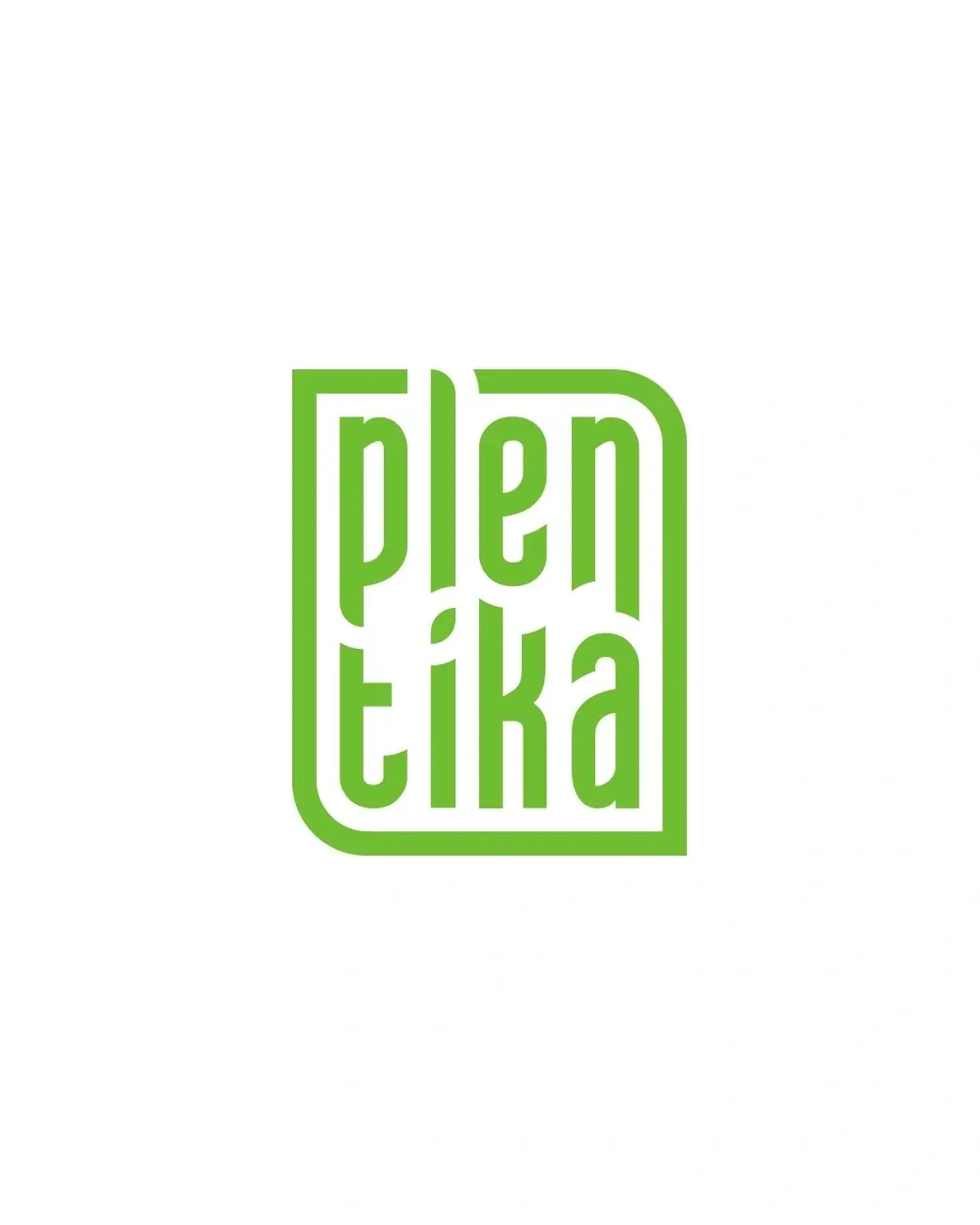 Зеленый логотип Plentika: название в два ряда внутри скругленной рамки