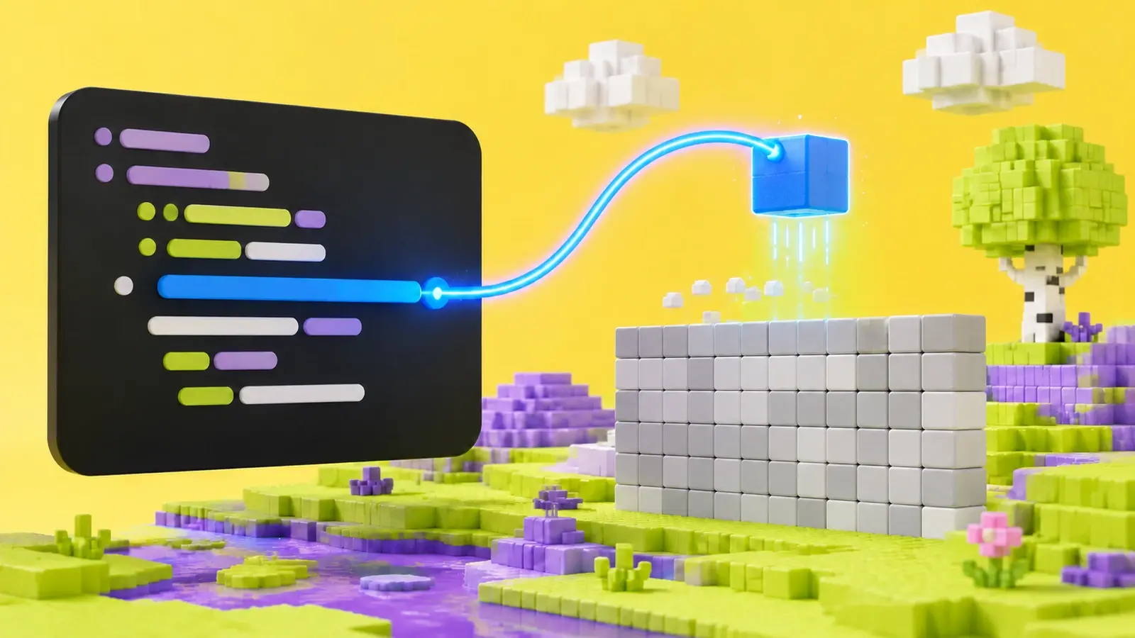 Первый код Python в Minecraft: функция строит стену