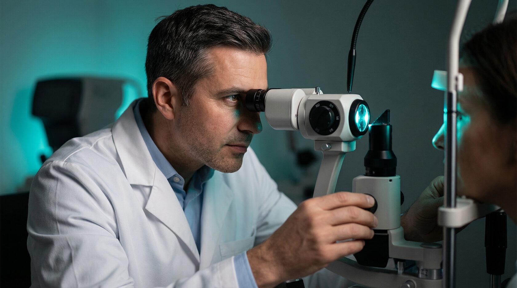 Врач проводит диагностику зрения