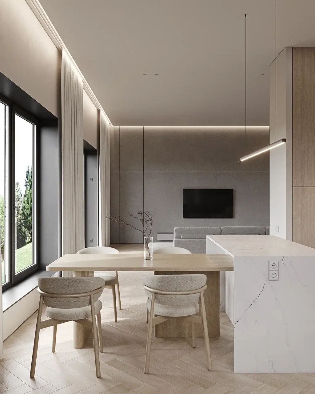 3 окна в гостиной в новом ЖК