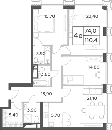 4 Евро — 74,0 / 110,4 м²