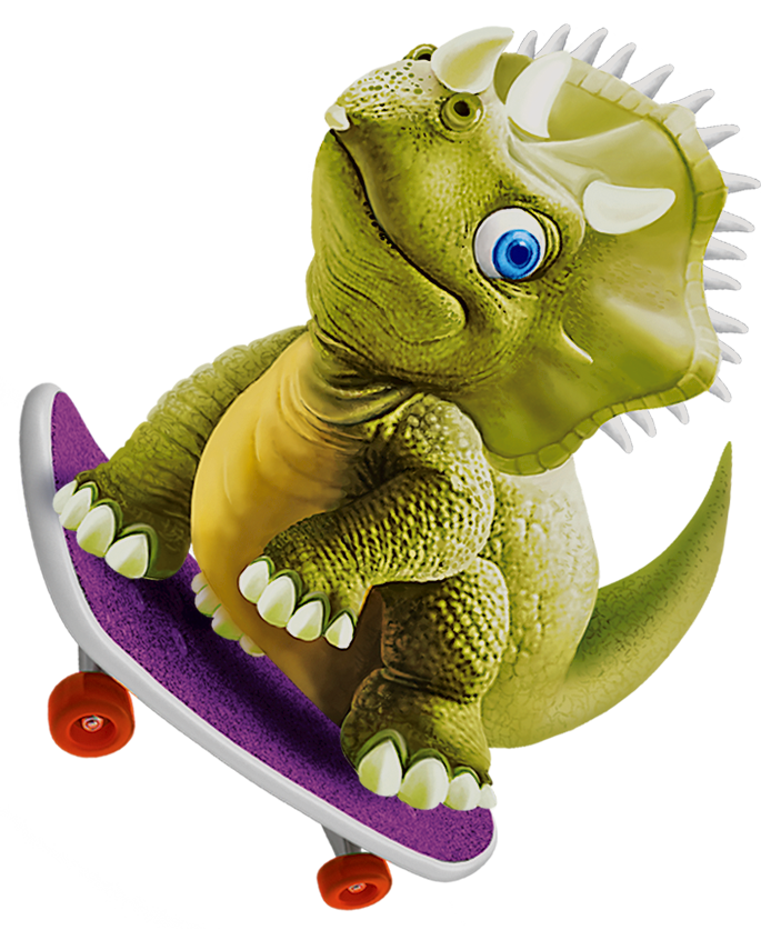 веселый стегозаврик на скейте