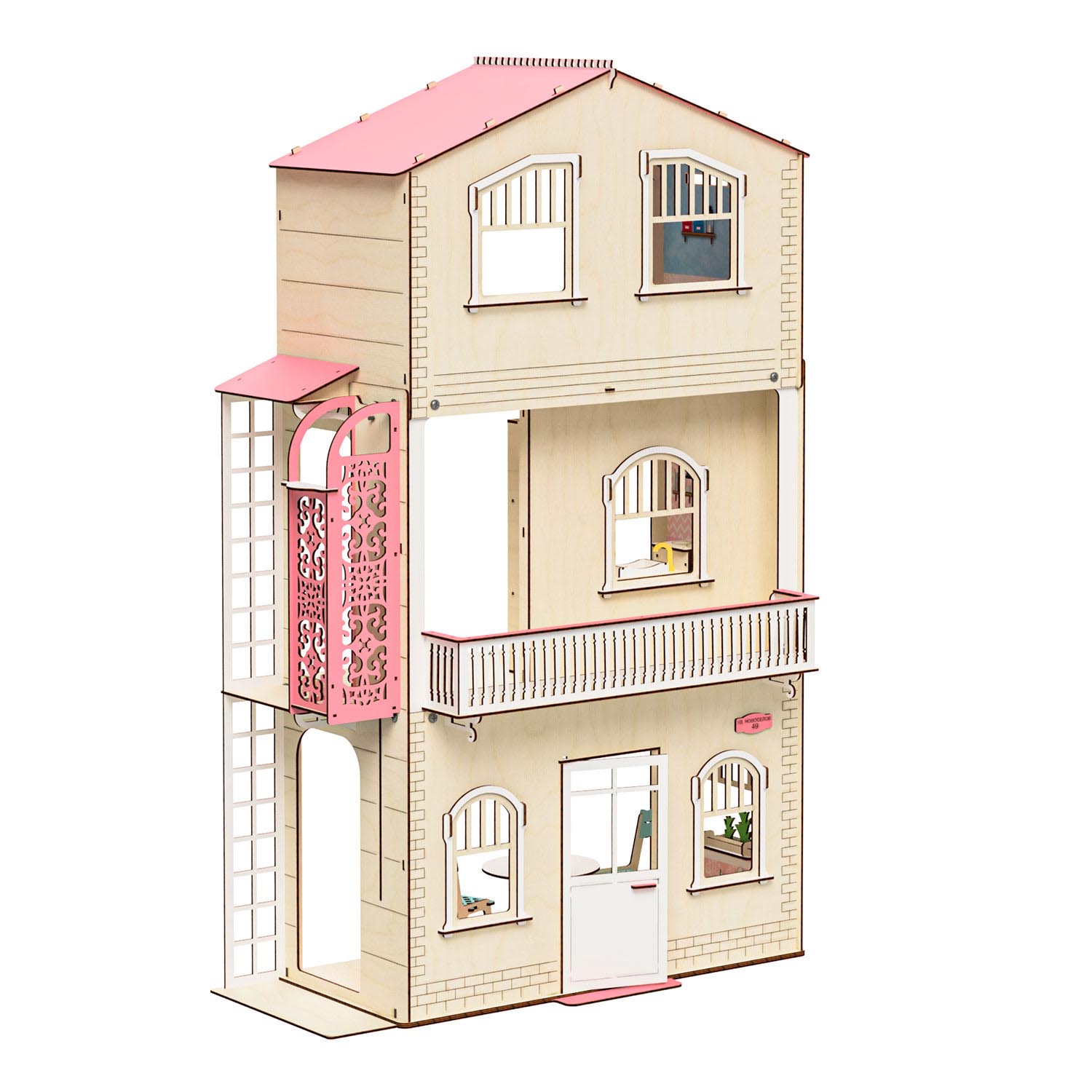 Кукольный домик с мебелью деревянный для Барби 