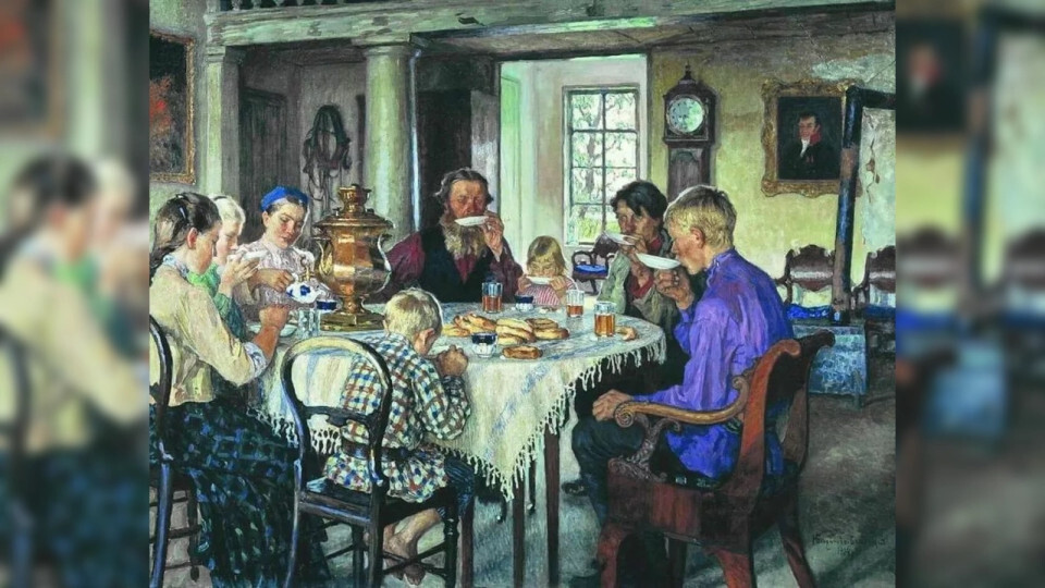 Богданов-Бельский Н. Новые хозяева. Чаепитие. 1913Изображение сайта: https://muzei-mira.com
