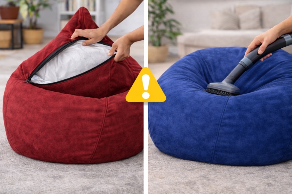Снятие чехла и чистка пылесосом кресел-мешков