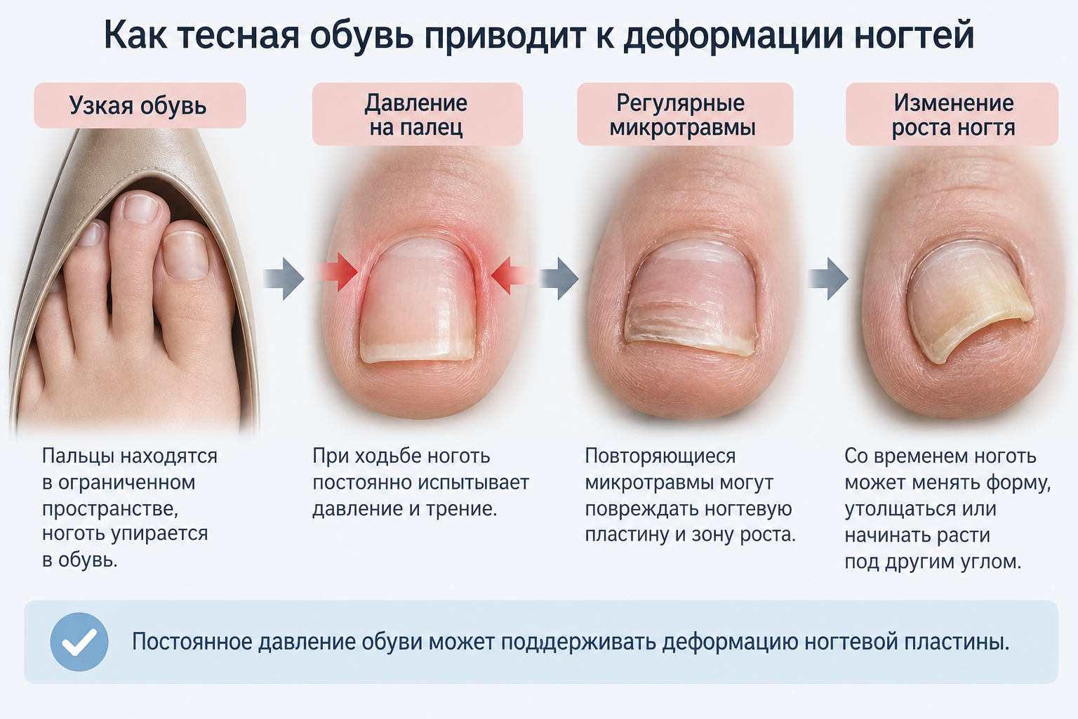 Давление тесной обуви на ногти пальцев стопы