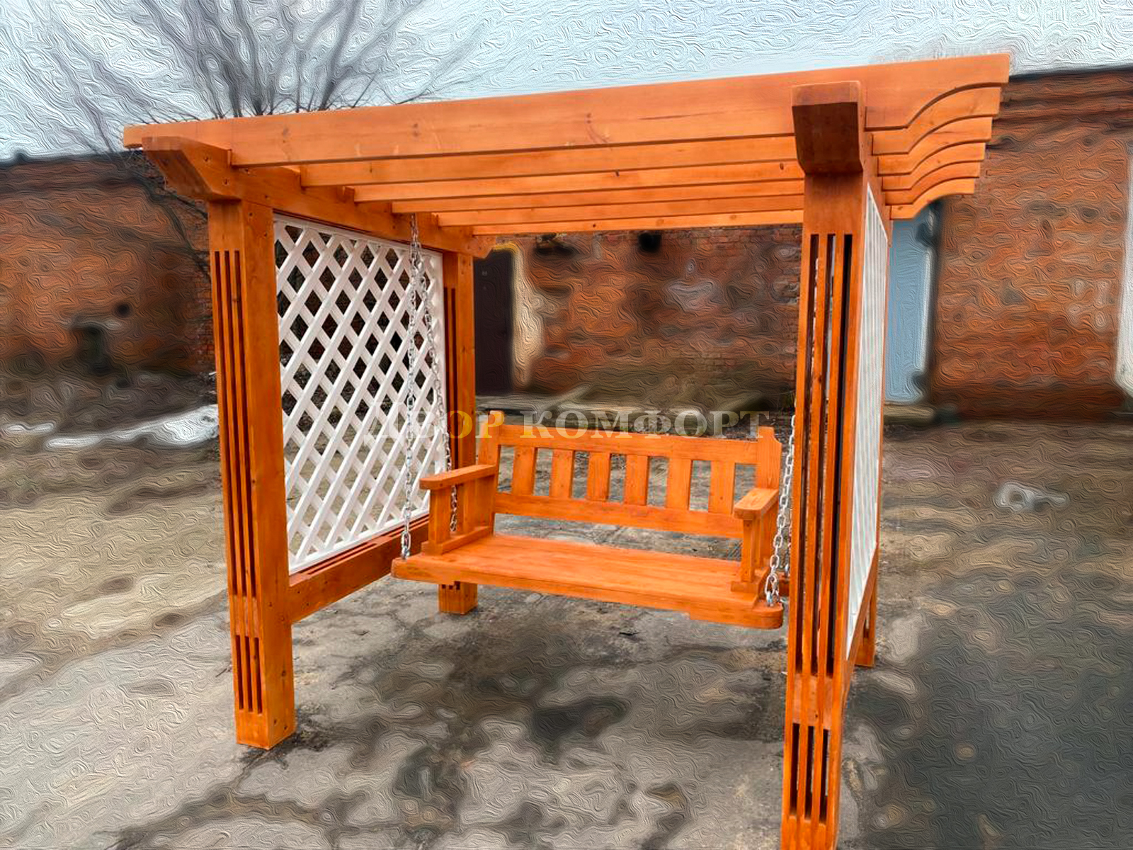 Качели из дерева, большие окрашенные