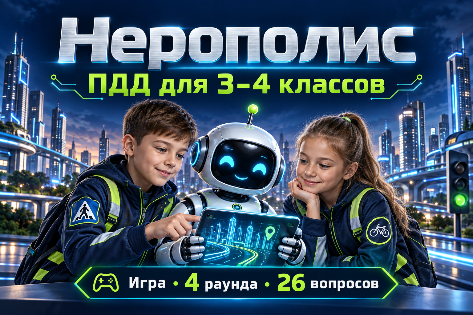 Нейрополис — ПДД для 3–4 классов: 4 раунда, 26 вопросов