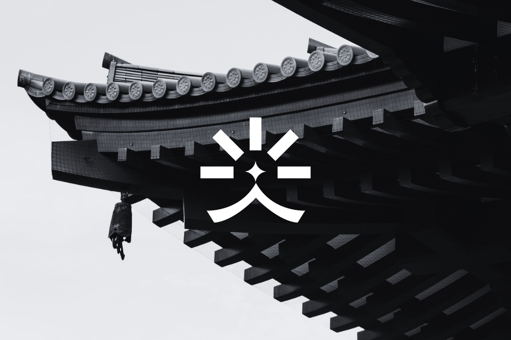 Minimal abstract symbol placed over architectural lines, blending cultural heritage with contemporary brand identity by Leragraphics.