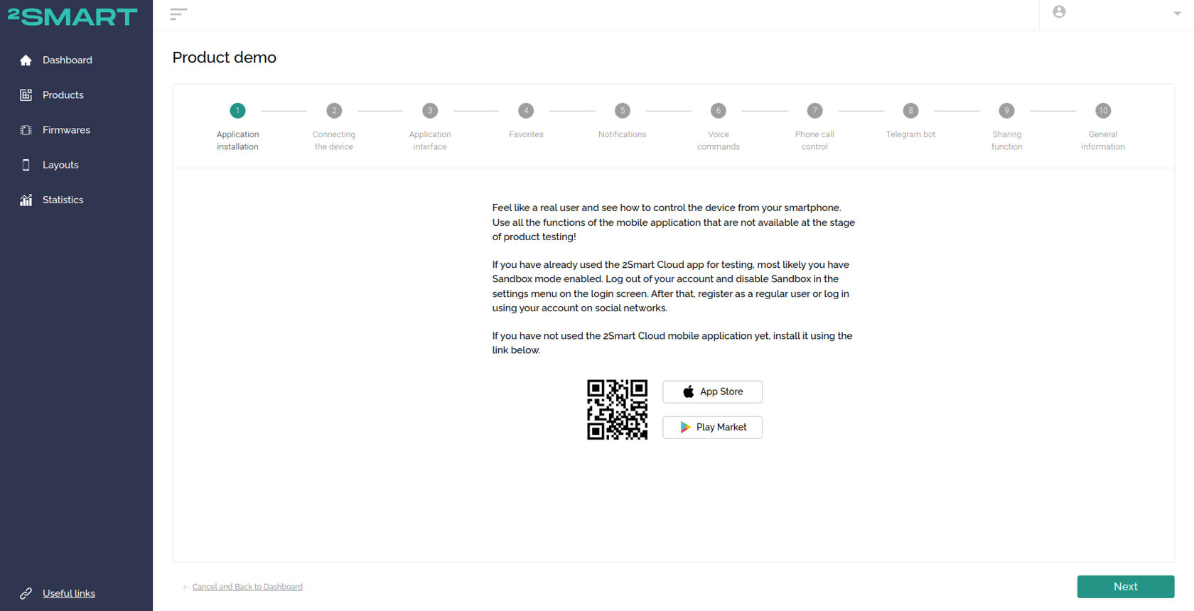 Instructions for installing the 2Smart Cloud mobile application