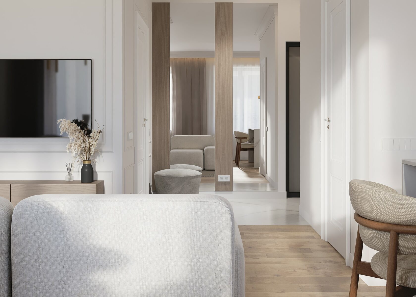 интерьер гостиной с зеркалами панелями мдф