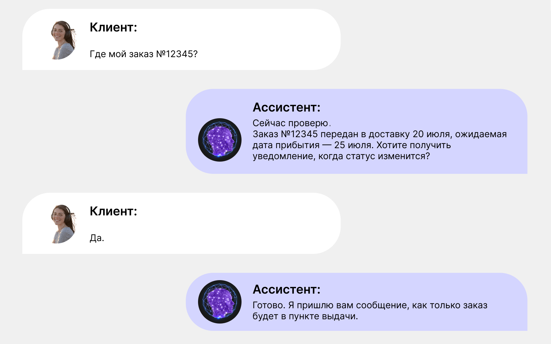 Диалог после покупки в интернет-магазине — статус или возврат