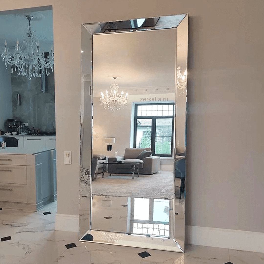Напольное зеркало в вогнутой зеркальной раме с фацетами Соло Конкейв ...