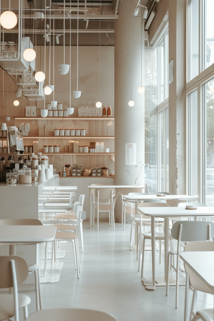 Белый дизайн кафе