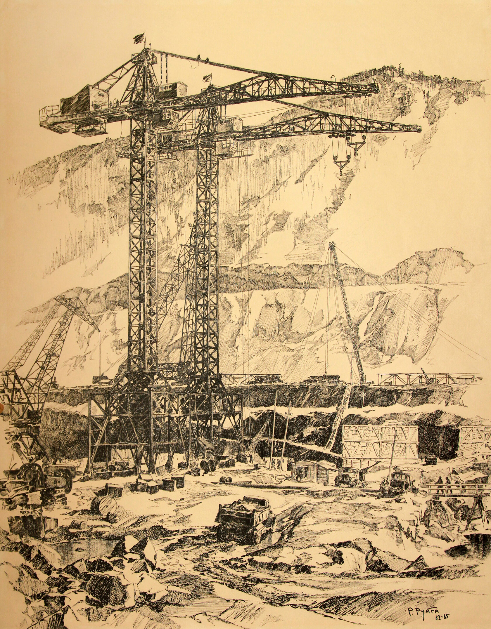 Руйга Р.К. Красноярская ГЭС. В левобережном котловане. 1962 г.