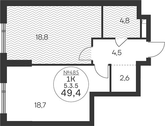 1-комн 49,4 м²