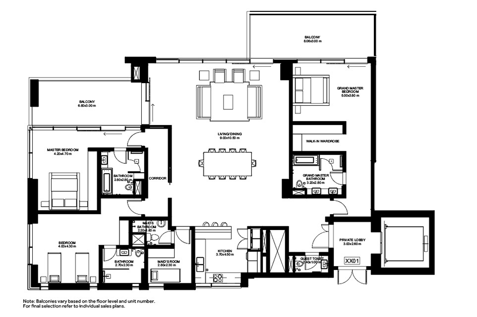 Floor Plans of 1/JBR Apartments and Penthouses in Jumeirah