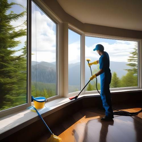 Washing windows in office