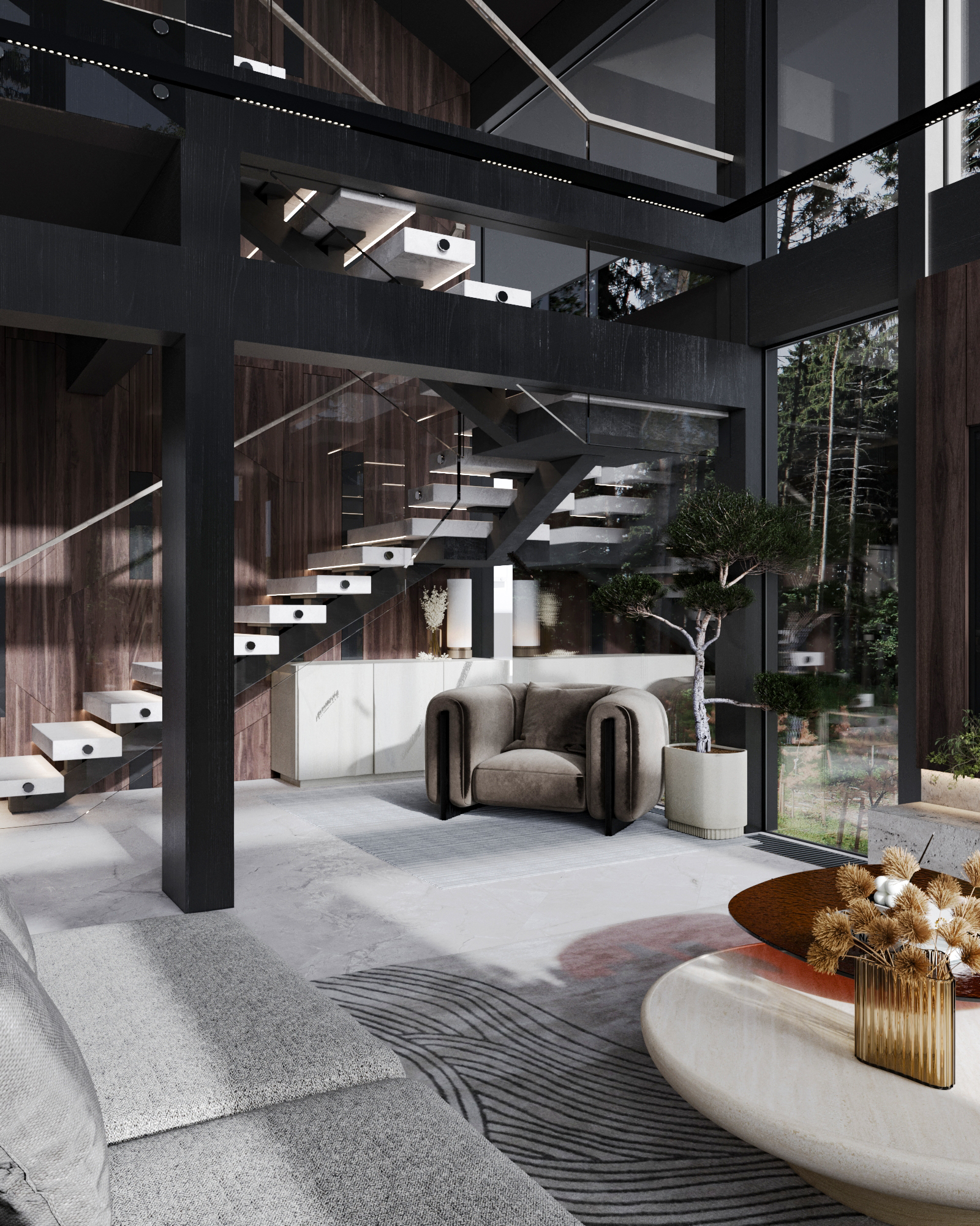 Дизайн интерьера лестницы в современном стиле