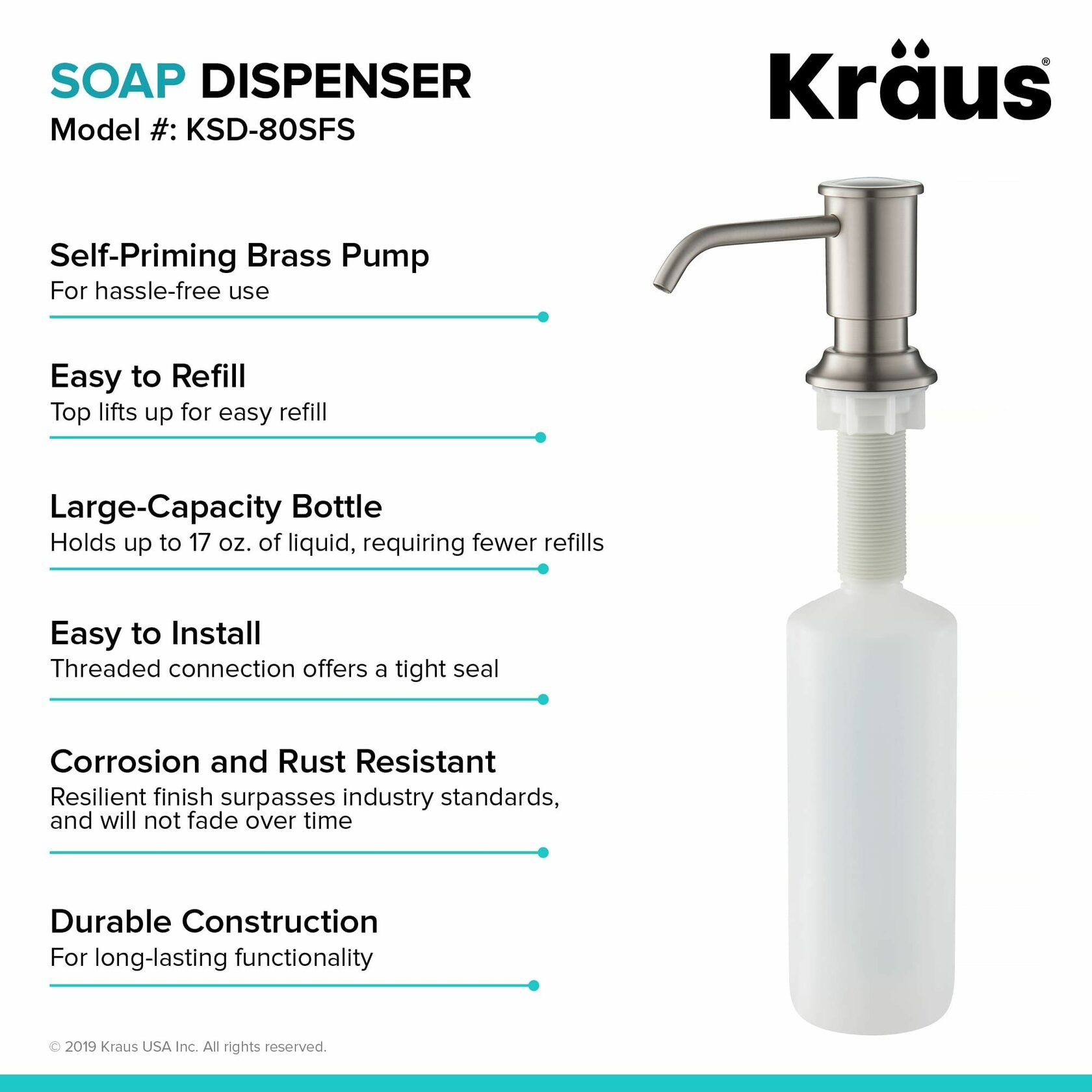 Дозатор рідкого миючого засобу Kraus KSD-80SFS - изображение 3